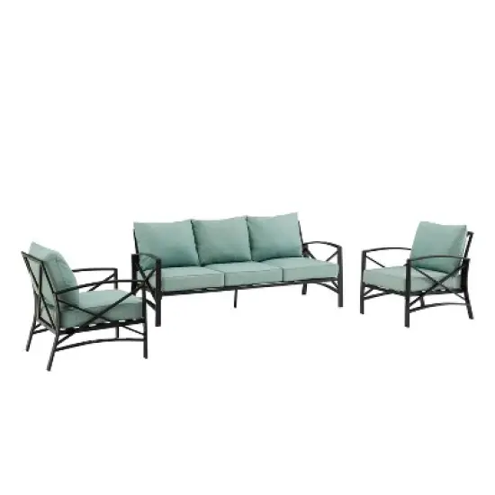 Kaplan 3pc Outdoor Sofa Set with Sofa & 2 Arm Chairs - Mist - Crosley image {5}