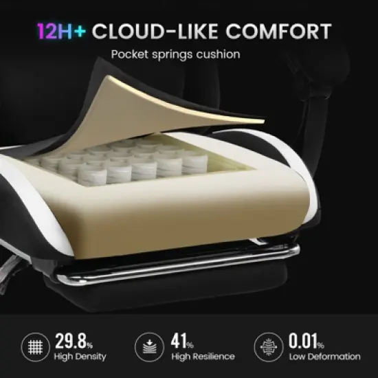 GTPLAYER RGB Ergonomic Gaming Chair with Footrest, Lumbar Support, Breathable Computer Chair with Pocket Spring Cushion, Chairs for Adults image {8}