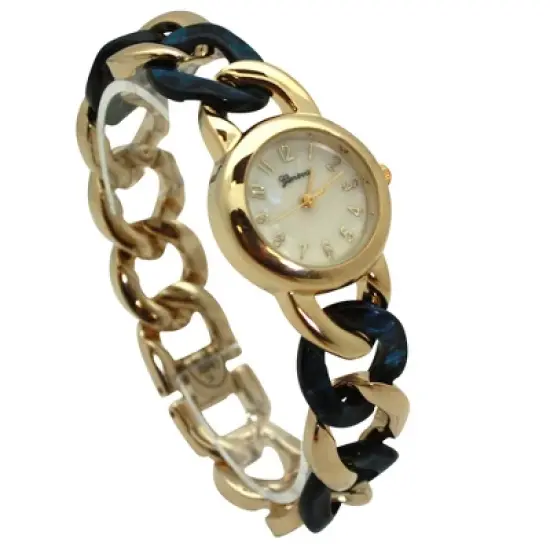 Olivia Pratt Gold Chain and Tortoise Strap Women Watch image {2}