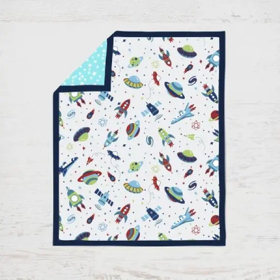 Bacati - Airspace Aqua Navy Green Red 4 pc Crib Bedding Set with Diaper Caddy image {1}