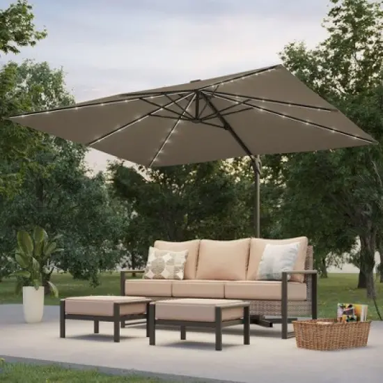 Sonkuki 10x8FT Round Offset Outdoor Patio Solar LED Cantilever Umbrella, 360&deg; Rotation and Canopy Angle Adjustment image {14}