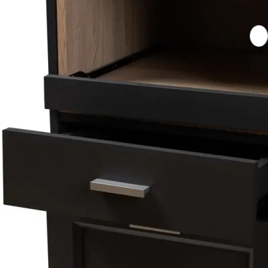 Fabian Oak Finished Kitchen Cabinet with Roll Out Compartment Dark Gray/Brown - Baxton Studio image {9}