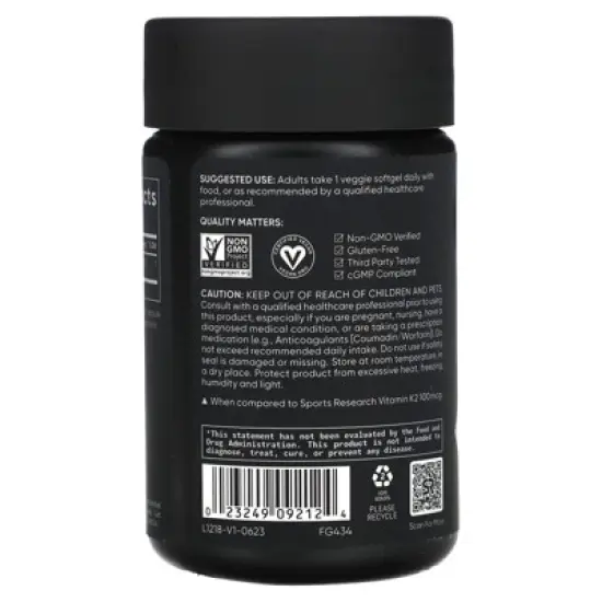 Sports Research Vitamin K2, 180 mcg, 60 Veggie Softgels image {2}