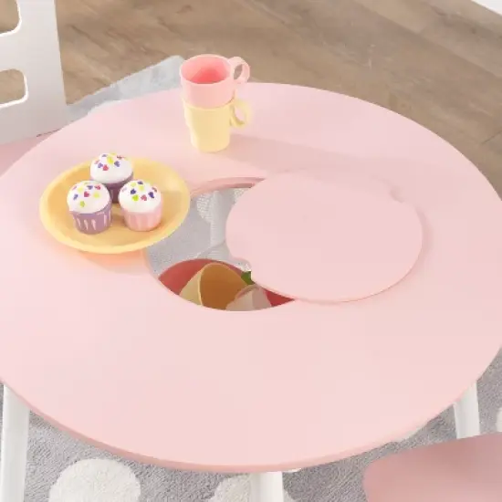 Round Storage Table and Chair Set White/Pink - KidKraft image {6}