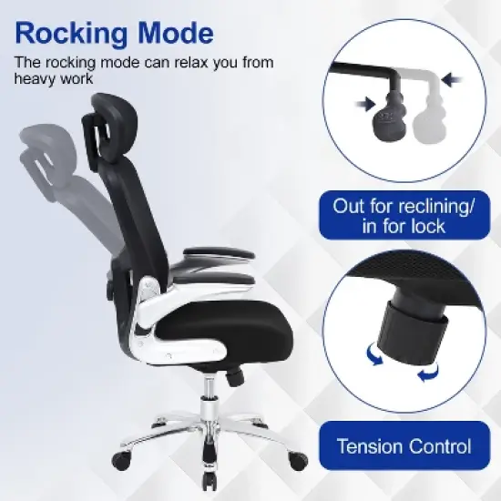 FDW Big and Tall Office Chair Home Office Chair & Sofa Desk Chair with Lumbar Support Flip UP Arms Headrest High Back Ergonomic Mesh Chair, Black image {3}