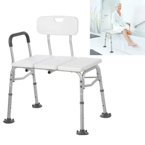 Tub Transfer Bench with Backrest and Padded Armrests, Height Adjustable, 300lb Shower Chair with Suction Cups for Elderly, Disabled, Injury Recovery image {8}
