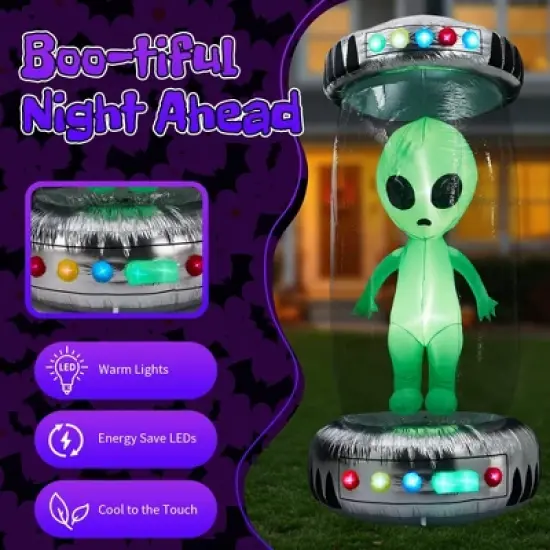 NAYSAYE Inflatable Holiday Decoration UFO Alien Halloween Yard Display for Outdoor Party, Black and Green, 98"*39"*98.4" image {3}