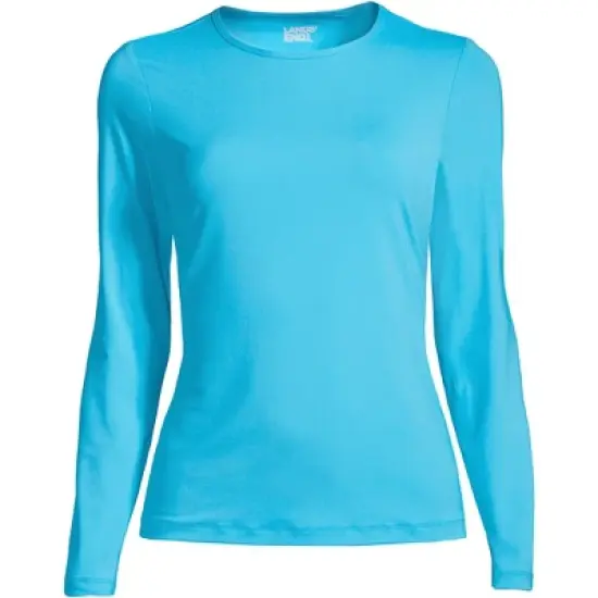 Lands' End Women's Long Crew Neck Long Sleeve Rash Guard UPF 50 Sun Protection Modest Swim Tee image {4}