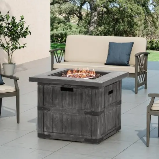 Finethy Outdoor 40000 BTU Light Weight Concrete Square Fire Pit Wood Gray - Christopher Knight Home image {3}