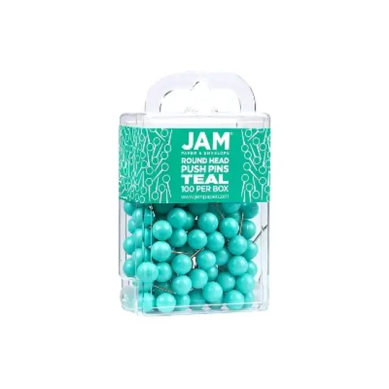 JAM PAPER Round Head Push Pins Teal 100/Pack (346RTTE) image {1}