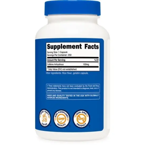 Nutricost Caffeine Capsules (100 MG) (250 Capsules) image {4}