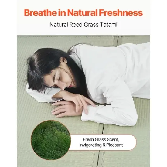 VEVOR Japanese Tatami Mat, Queen Size Foldable Japanese Tatami Mattress( Natural Rush Grass), Japanese Floor Mattress with Non-Slip Backing, Green image {5}