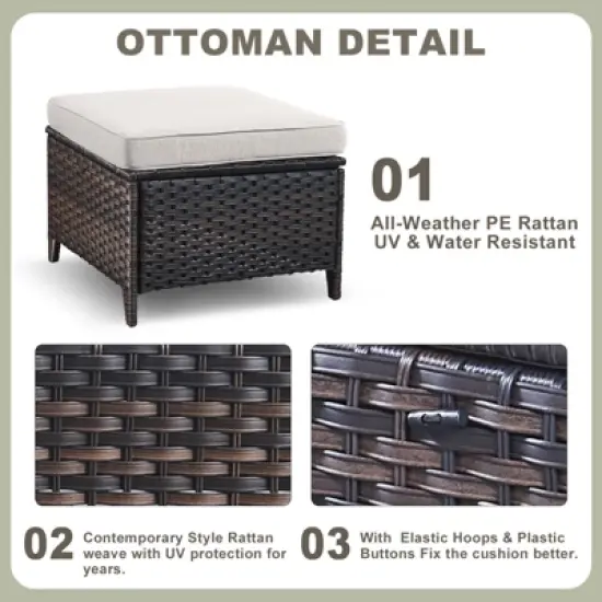 Gymojoy 3 Pieces Outdoor 3-Seat Sofa with Ottomans image {9}