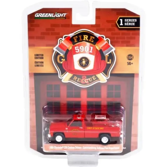 1986 Chevrolet C20 Custom Pickup Truck Red First Attack Unit "Lawrenceburg Fire Dept" (IN) 1/64 Diecast Model Car by Greenlight image {2}