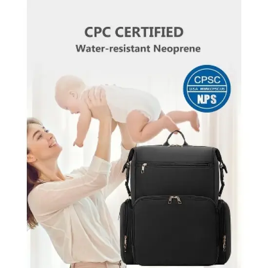 Neoprene Diaper Bag Backpack with Changing Pad - Black image {6}