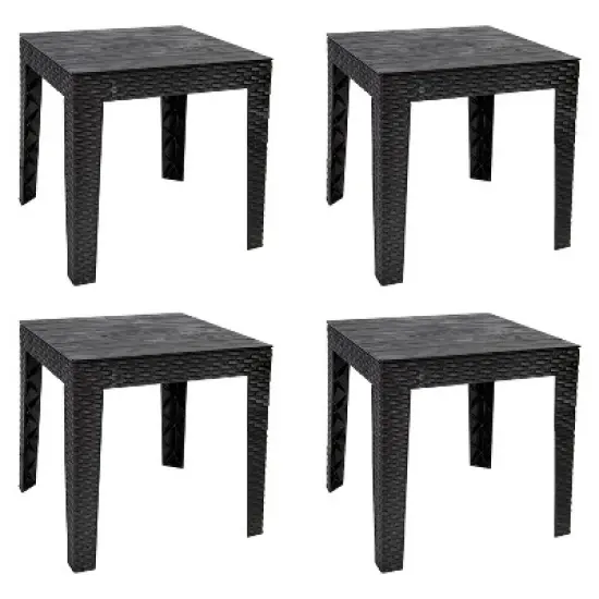 Sunnydaze Weather-Resistant Outdoor Side Table with Faux Wood Plank Tabletop - 16.5" Square - Black image {18}