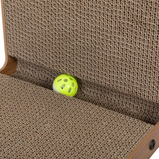 DOMETOUR Indoor Cat Scratching Board for Small to Large Cat Corrugated Board-Covered Cat Scratcher with Bell and Built-in Toy Brown image {13}