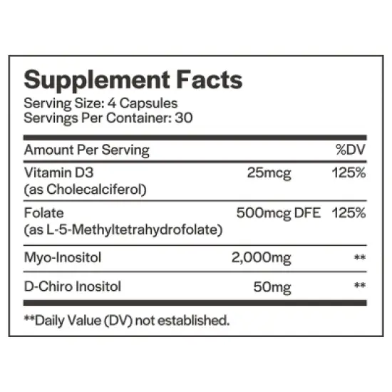Wholesome Story Myo-Inositol & D-Chiro Inositol Supplement, MTHF Folate Supplement & Vitamin D Capsules, 120ct image {4}