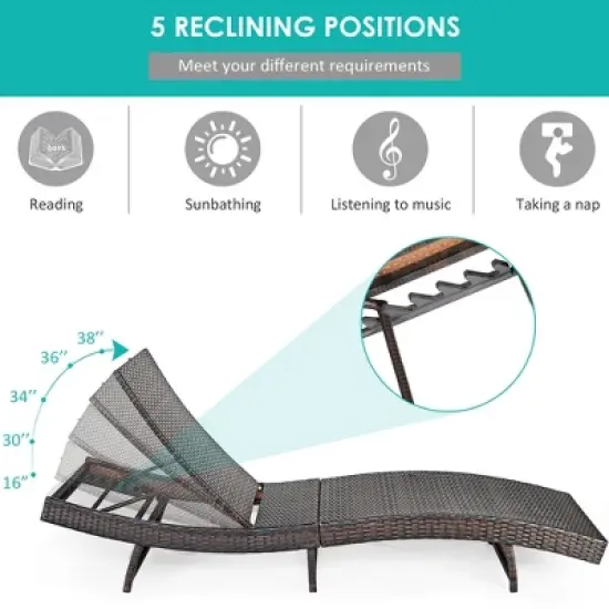 Costway Patio Rattan Folding Lounge Chair Chaise Adjustable W/White\Turquoise Cushion image {5}