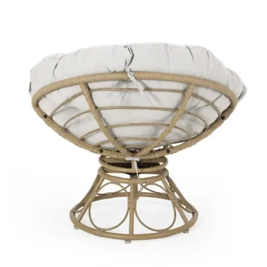 35"W Patio Accent Chair Swivel Chair Wicker Lounge Chair with Cushion, Bowl-shaped Design and Rattan Frame, for Balcony Garden-Christopher Knight Home image {6}