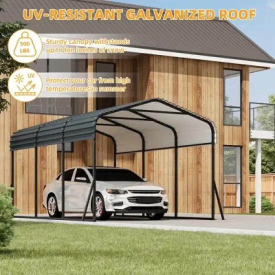 Metal Carport with Galvanized Steel Roof, Heavy Duty Metal Roof Carport with Enhanced Base, Tall Metal Carport Kits Garage for Tractors image {4}