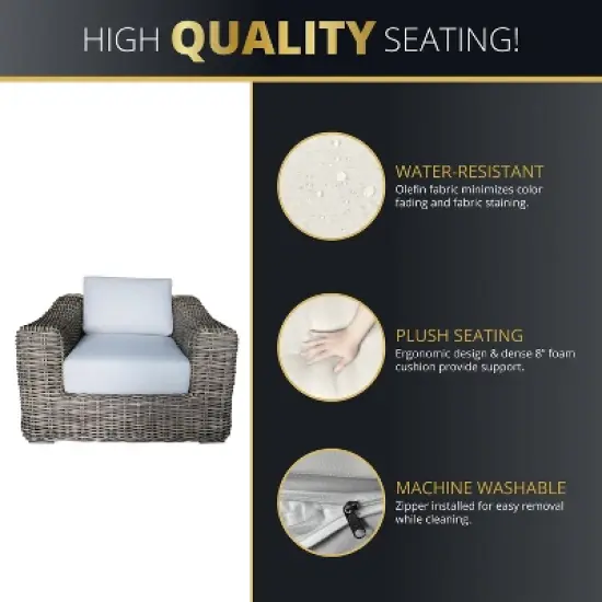 Kinger Home Hawaii 4-Piece Wicker Patio Furniture Set, Outdoor Conversation Patio Set with Deep Seating image {5}