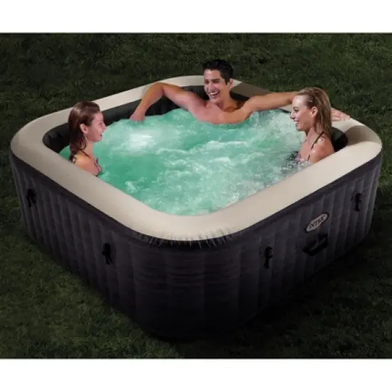 Intex 28449EP PureSpa Plus Greystone Inflatable Square Hot Tub, 83 x 28" & Attachable Cup Holder and Refreshment Tray Hot Tub Accessory, Tan (4 Pack) image {3}