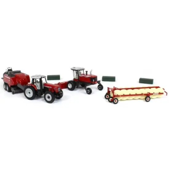 1/64 Massey Ferguson 4 Piece Haying Set Includes Tractor, Wind Rower, Baler, Hay Rake, and Bales by ERTL 16421 image {1}