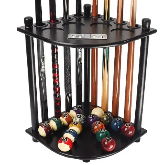 GSE Wooden Floor-Standing Billiard Pool Cue Rack with Score Counters &ndash; Holds 8 Cues and Full Pool Balls Set image {2}