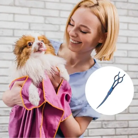 Unique Bargains Upper Bend Shears Dog Grooming Scissors 7.5inch Blue 1 Pc image {5}