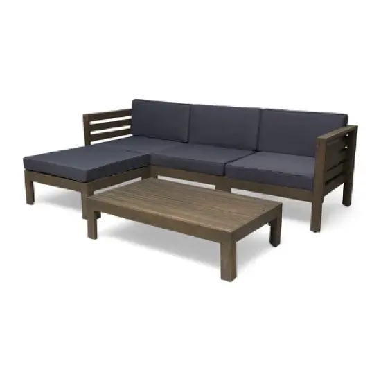 GDFStudio Cavendish Outdoor Acacia Wood 3 Seater Sofa Chat Set with Ottoman image {13}
