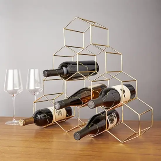 Viski Geo Gold Bottle Wine Rack, Honeycomb Design image {4}