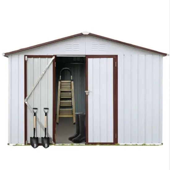 Metal Metal garden sheds outdoor storage sheds white+coffee White As shown image {2}