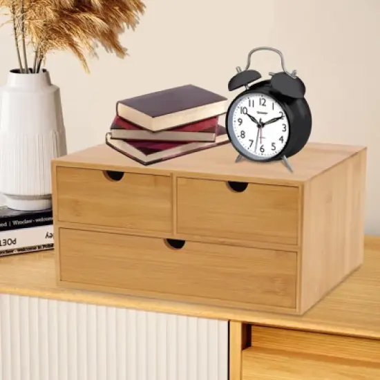 YIYIBYUS Bamboo Desk Organizer Drawers, Tabletop Storage Organization Box image {2}
