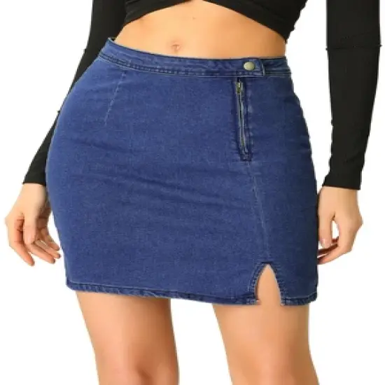 Allegra K Women's Vintage Slim Fit Summer High Waist Zipper Front A-Line Mini Denim Skirt image {5}