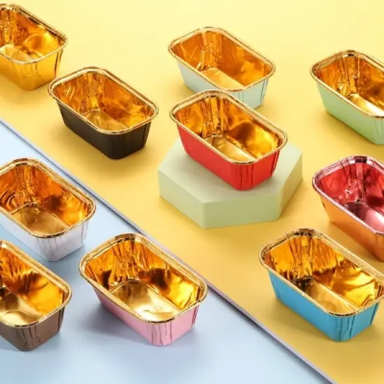 Unique Bargains Greaseproof Single-sided Aluminum Foil Cupcake Liners for Party 50 Pcs image {2}