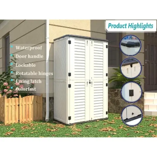 Decksplore Outdoor Storage Shed Waterproof, Resin Vertical Storage Cabinet Double-Layered image {5}
