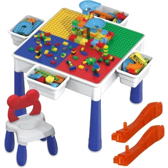 PICASSO-TILES Bricks Building Blocks with Marble Run 581PCS, Activity Table and Chair for Kids, Construction STEM Educational Toy image {8}
