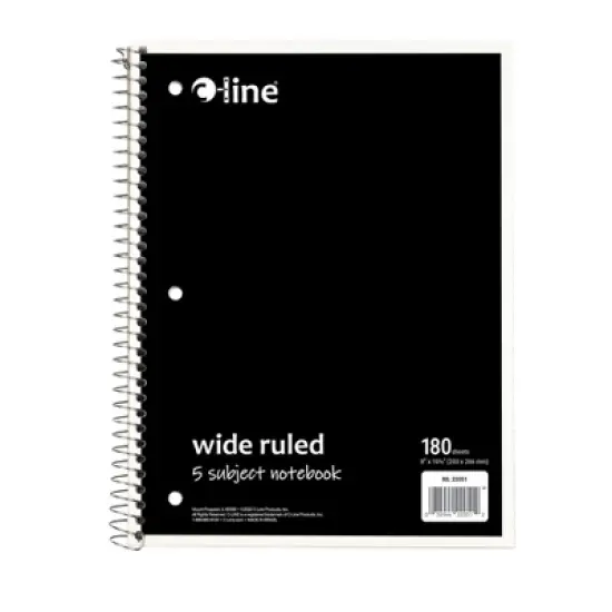 C-Line&reg; 5-Subject Notebook, Wide Ruled, 180 Sheets, Assorted Colors, Pack of 3 image {7}