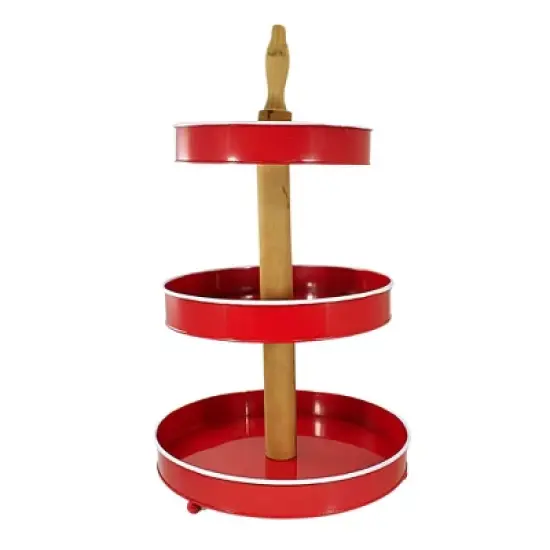 Ganz 21.5 Inch Red/White 3 Tier Pedestal Stand Everyday , Circular Wooden Stem (1PC) image {3}
