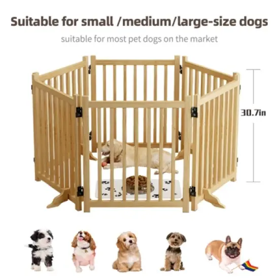 Hrinhom 6 Panel Dog Fences,Wooden Freestanding Dog Gates, Pet Gate image {10}