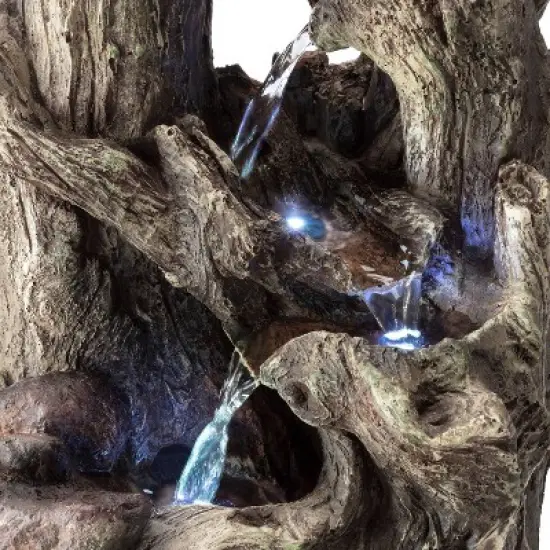 14" Resin 5-Tiered Rainforest Tree Trunk Tabletop Fountain Brown - Alpine Corporation image {5}