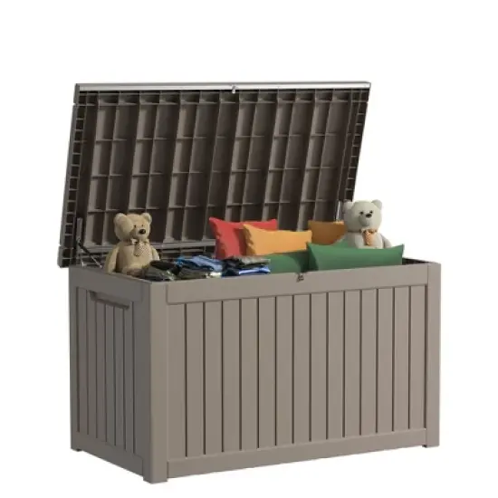 MAYEERTY 230 Gallon Large Capacity Outdoor Deck Box for Patio Furniture Cushions, Pillow with Wheels, Light Brown image {6}