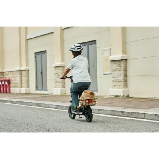 GoPowerBike GoFlow Electric Scooter with Seat | Comfortable Seat, Rear Basket, and Throttle Control | 16 mph Top Speed | 12 mile Range image {3}