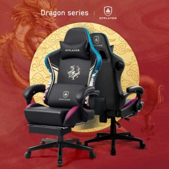 GTPLAYER Pro Gaming Chair with Bluetooth Speakers and Footrest, Dragon Series Video Game Chair image {1}