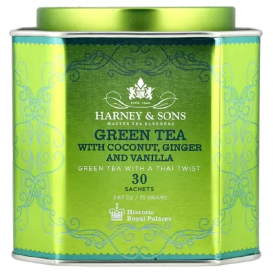 Harney & Sons Green Tea with Coconut, Ginger and Vanilla, 30 Sachets, 2.67 oz (75 g) image {2}