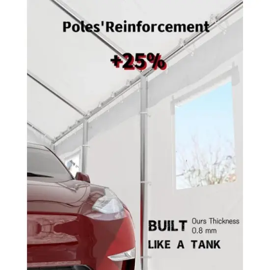 10 x 20 Ft Heavy-Duty Carport, Portable Garage, 180g PE Waterproof Canopy and 8 x 1.0 mm Poles for Full-Size Pickup Trucks, Boats, and SUVs image {1}