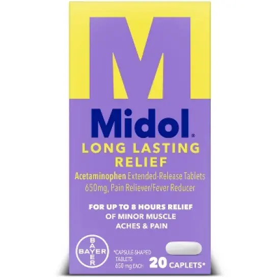 Midol Menstrual Relief Long Lasting Pain Reliever Caplets with Acetaminophen for Menstrual Period Pain Symptoms - 20ct image {12}