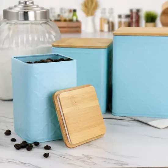 MegaChef 3 Piece Square Iron Canister Set in Turquoise image {2}