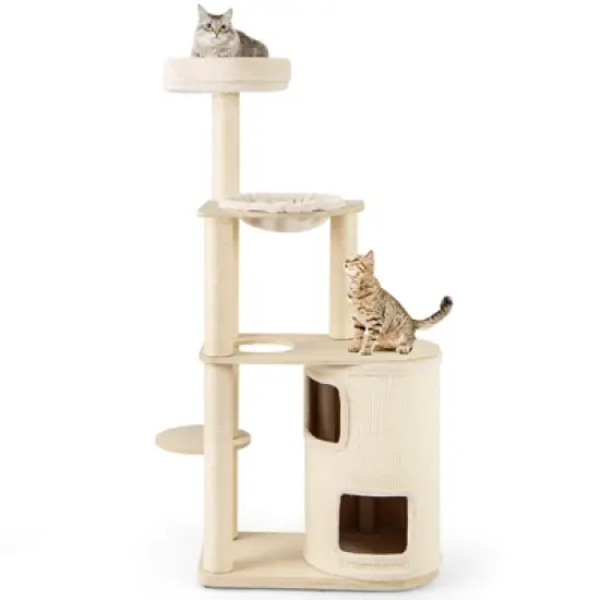 Costway Wooden Cat Tree 6-Level Cat Scratching Stand with 2-Story Cat Condo Modern Cat Furniture image {9}